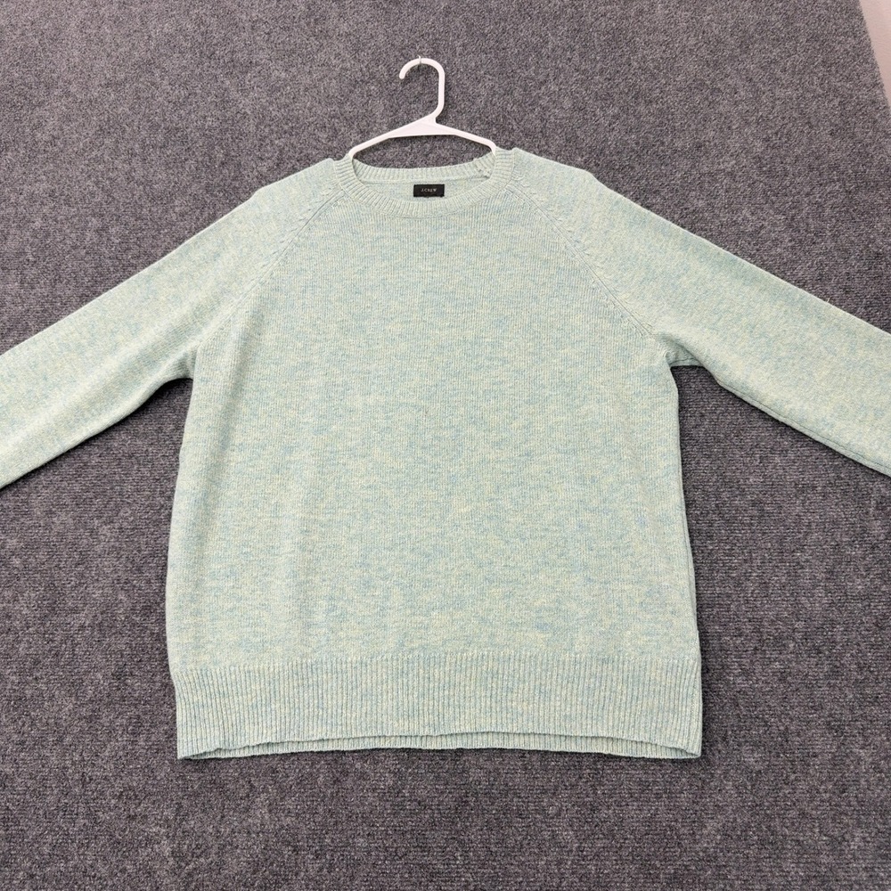J Crew Sweater Mens L Green Lambswool Crewneck Knit Casual Classic Preppy